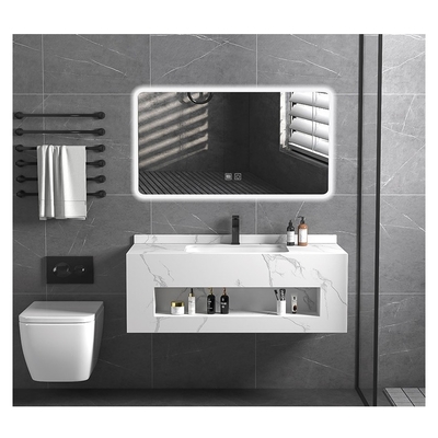 Moderne eenvoudige ontwerp badkamer toilet vanity met een enkele gootsteen spiegelkast in witte kleur