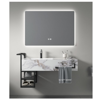 Single sink marmeren toonbank badkamer ijdelheid combo met roestvrij staal spiegel frame